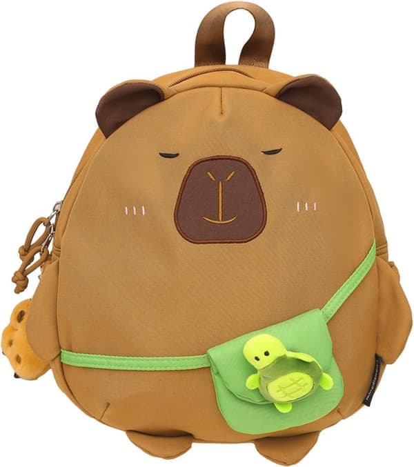 Backpack, 15L Holds laptop in compartment, With Capybara pendant, Brown