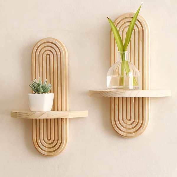 Boho Rainbow Arch Floating Shelves - 2-Pack Handmade Solid Wood Wall Storage for Nursery Living Room Bedroom