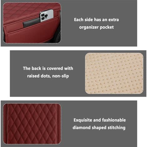 Upgraded Car Armrest Cushion, Universal Car Armrest Pad with Two Pockets, Comfortable Car Interior Accessory (Red)