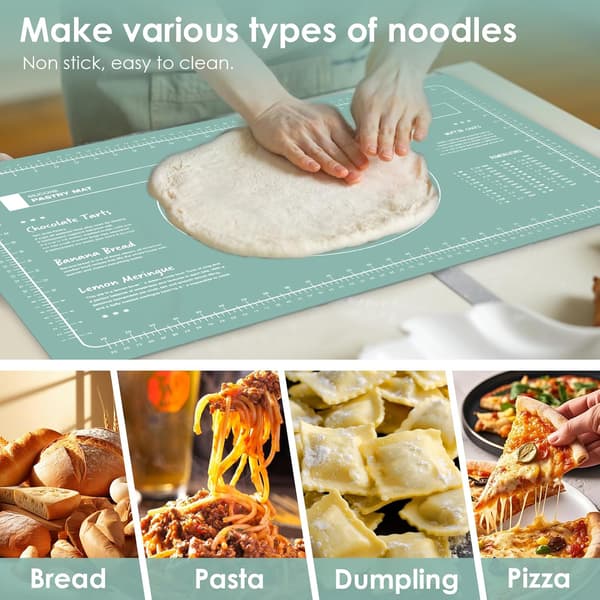 Silikon Bakematte Sett med Kjevle og Deigskrape Varmebestandig Silikon Bakeplate Nonstick Rektangulær Kakematte for Pizzadeig (grønn)