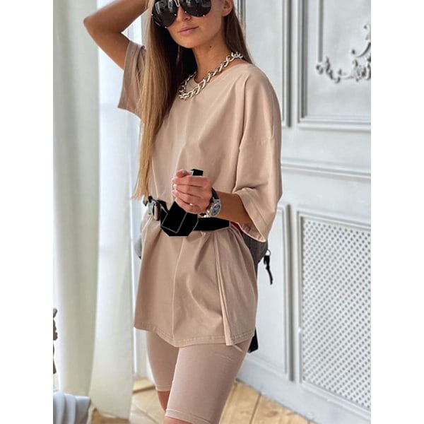 Kvinnor 2 Delar Outfit Set Casual Oversized T-Shirt Toppar Cykelbyxor Träning Sport s Träningsoverall