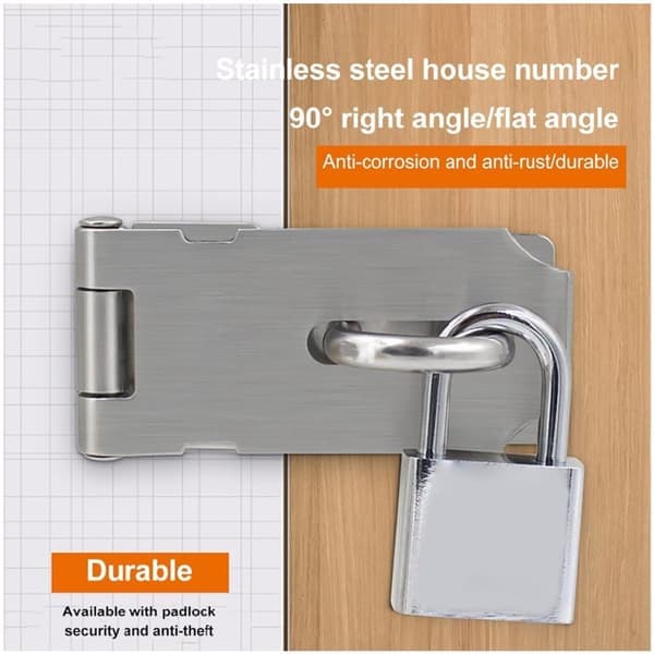 2 hengelåsklemmer i rustfritt stål - Dørlåsklemmer - Bolter - Sikkerhetsklemmer i rustfritt stål - 3,9 cm x 16,2 cm - 5 tommer - Sølv