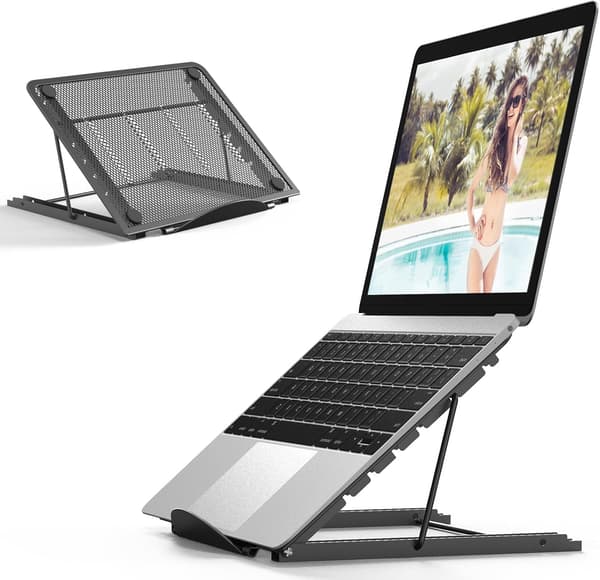 Bærbar PC-stativ, sammenleggbart bærbart ventilert skrivebordsstativ for bærbar PC, universelt lett justerbart ergonomisk feste kompatibelt grønt