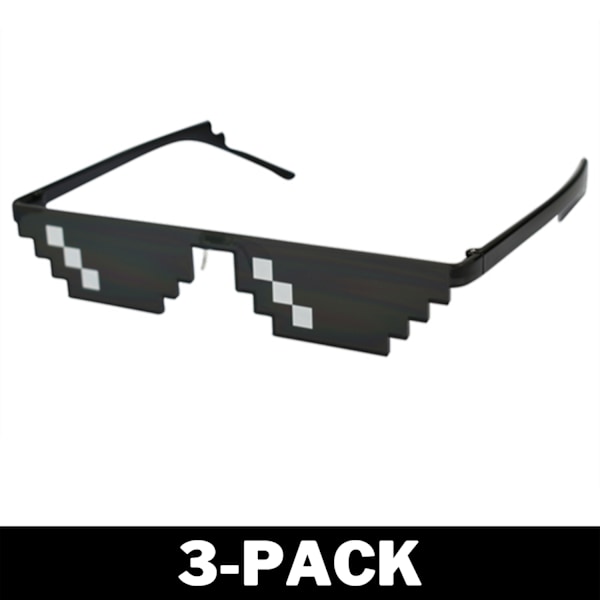 Svarta Thug Life Glasögon Meme Solglasögon Pixel 16bit Svart 3-Pack 3-Pack