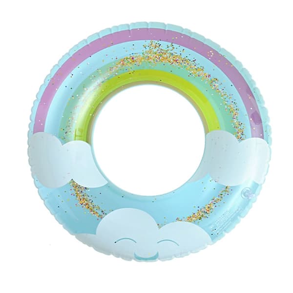 73 cm Crystal Inflatable Swim Ring, Blue Cloud Design, Cute Water Relaxation Float for Teens