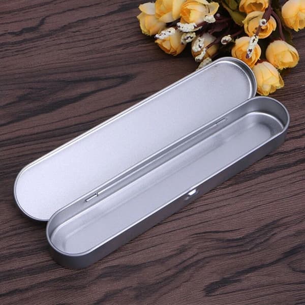 Silver tin pen box pencil case storage box for office supplies school office