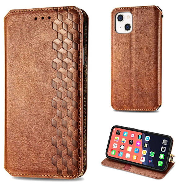 Läder iPhone 13 fodral med romb-design - Brun Brun