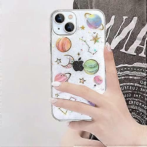 iPhone 13 Star Case, Transparent Soft Silicone Case with Design Bling Stars Moon Space Shiny Ultra-thin Glitter Protective Case Cover
