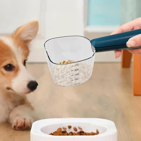 Målebæger til hundefoder med vægt, præcis skovl til kæledyrsfoder med hundeposeklemmer, udendørs rejser, opbevaring.