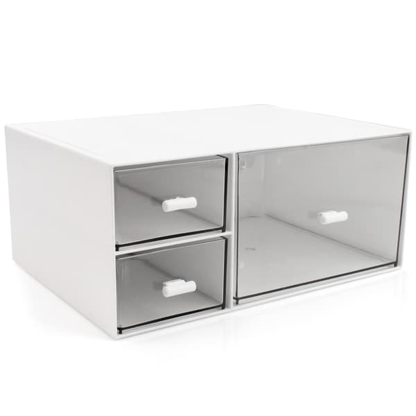 3-Tier Stackable Desk Organizer, White Plastic Storage Drawers with Multiple Compartments for Office Supplies, Makeup, and Bathroom Organization White