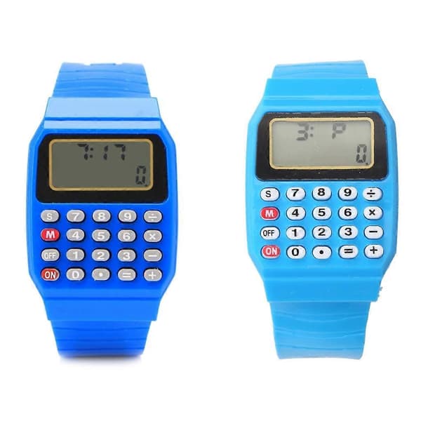 Mote Barn Silikon Dato Multifunksjonell Elektronisk Kalkulator Armbåndsur Blue