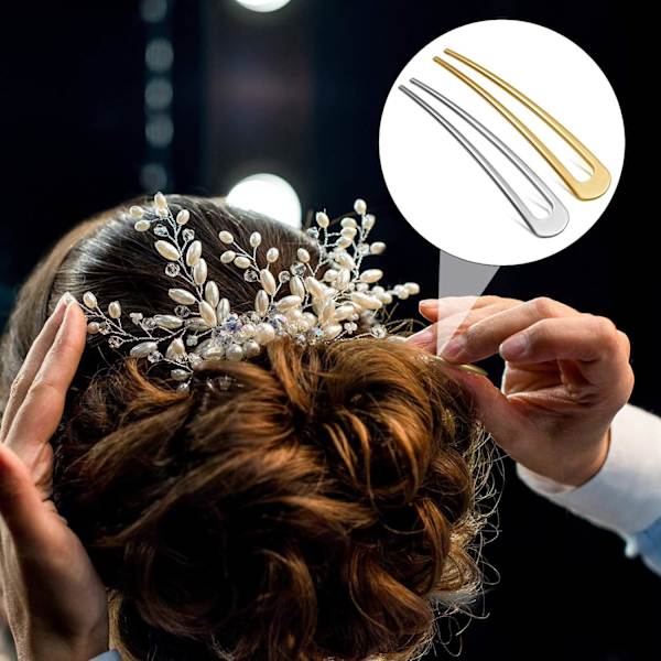 6 st enkla U-formade metallhårnålar Hårpinnar Hårgafflar 2-uddiga Chignon-nålar Hårtillbehör för kvinnor Stylingverktyg, Silver och Guld