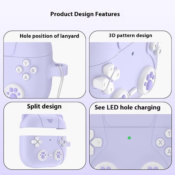 SKALO AirPods 4 Cute Cat Controller Fodral - Lila Lila