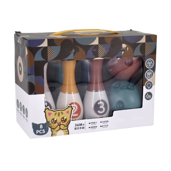 Barn Bowling Set 6PCS Käglor och 2PCS Bollar Pedagogiska Småbarn Mini Bowling Leksaker för Inomhus Utomhusspel