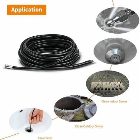 10M Drain Cleaning Hose, Pressure Washer Drain Hose Cleaning Kit with Rotating Jet Nozzle