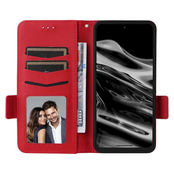 For XREAL Beam Pro Case Litchi Texture PU Leather Wallet Flip Phone Case Red