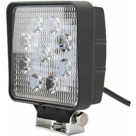Firkantet arbeidslys med 9 lysdioder, 27 watt, 2400 lumen, IP67