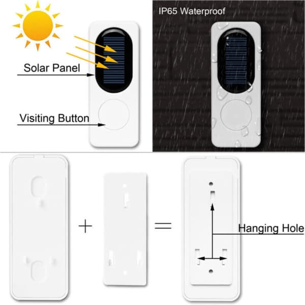 Waterproof Wireless Solar Doorbell Alarm System, 300m Range, 52 Ringtones with LED Light