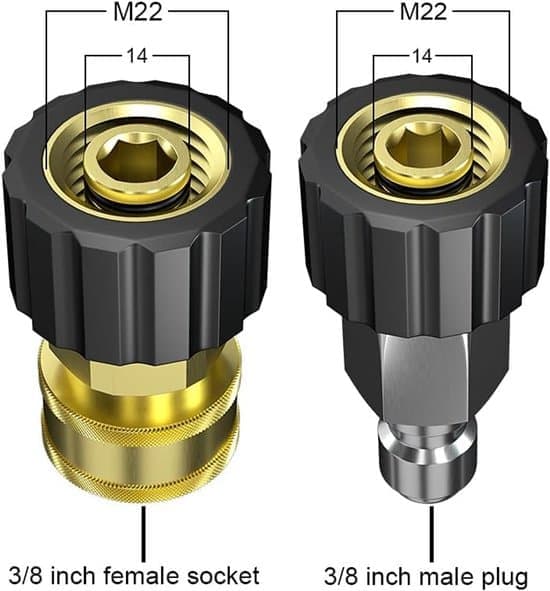 Pressure Washer Adapter Set - M22 14mm to 3/8-inch Quick Connect - 5000 PSI Universal Coupling Kit for Hose and Gun - Leak-Proof
