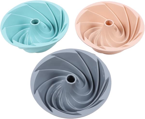 Tre-delt kakeform, silikonform, non-stick kakeform, riflet brødform for baking av smultringer, muffins, kjeks, kaker og puddinger.