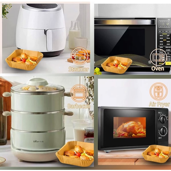 100 st engångspappersfoder fyrkantiga 8,6x 5,5, livsmedelskvalitet Air Fryer pergamentfoder kompatibla med Ninja DZ201 DZ401 och andra Air Fryer med dubbla zoner