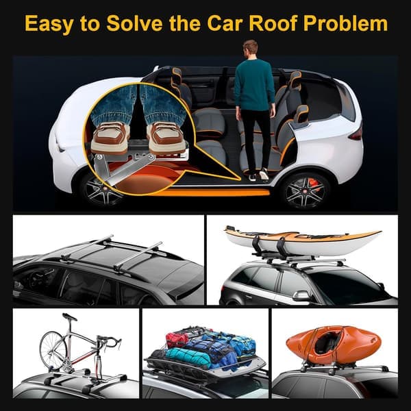 Car Step - Car Roof Box Step - Adjustable - With Safety Hammer - Raised Non-Slip Texture - Universal Roof Access Step - Black