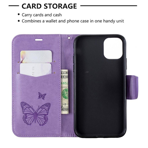 Butterfly läder iPhone 11 fodral - Lila Lila