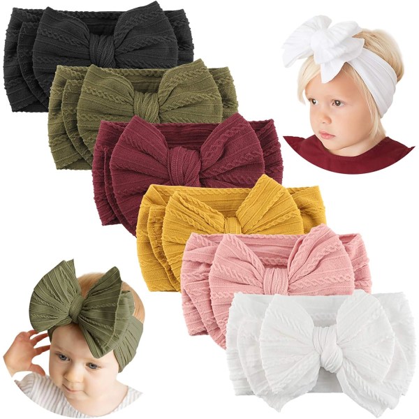 Baby Girl Pannband Nylon Hårband med Rosetter för Nyfödda Spädbarn Småbarn Barn Handgjorda Hårtillbehör, 6 st