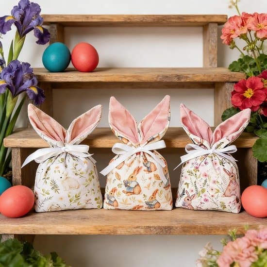 Gift Bags - Easter Candy - Easter Decoration - Easter Decorations - 23 cm x 15 cm - Velvet Easter Bunny Bag - Fillable - With Bunny Ears and Pattern