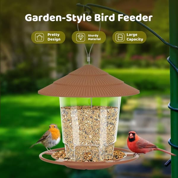 Outdoor Bird Feeder, Heavy Duty Plastic Bird Feeder with Hanging Hook, Squirrel Proof, Durable Brown Bird Feeder.