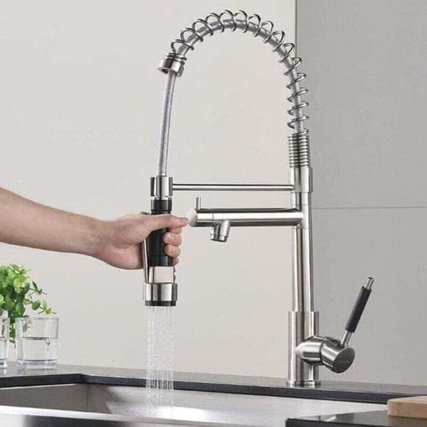 Brass Kitchen Faucet with Pull-Out Spray, Retractable Kitchen Faucet with Pull-Out Spray, Faucet Replacement, Chrome, G1/2, Carivent