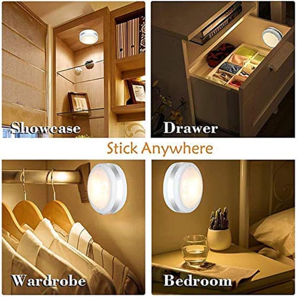 Puck Lights, Battery Operated Lamp with Remote Control, Wireless LED Under Cabinet Lighting, Dimmable Wardrobe Lighting (Natural White 6-pack)