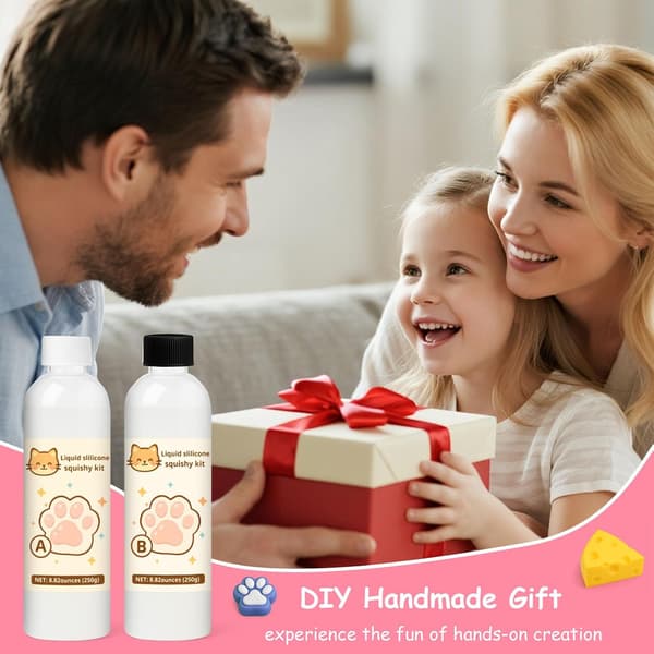 1DFAUL Liquid Silicone Squishy Making Kit, 500g Squishy Gel Create Your Own Squishies, No Bubbles & Fast Curing, with Hamster, Cat Paw, Cheese