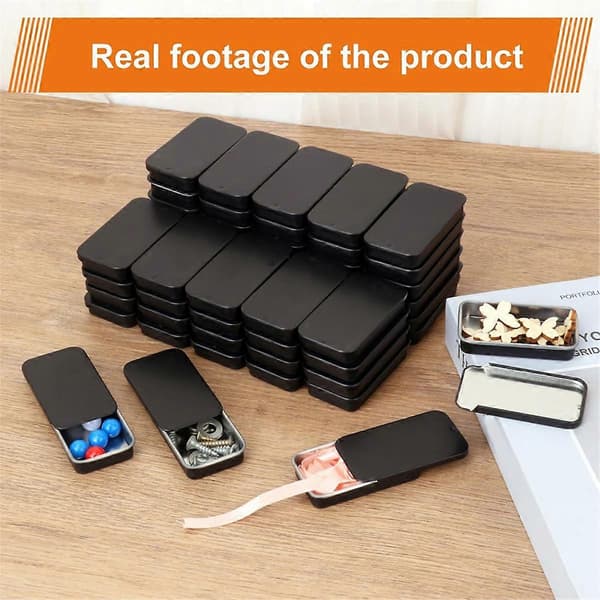 60-pack Black Mini Rectangular Metal Tins with Sliding Lids, Small Empty Metal Tins with Sliding Lids Black