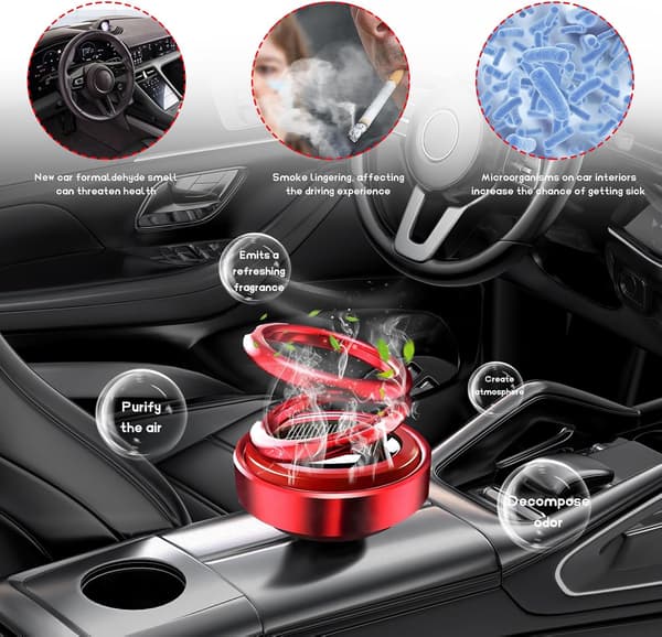 Solar Roterende Bil Luftfrisker, Dobbel Ring Solenergi Bil Dashbord Dekorasjon Parfymeholder, Roterende Aromaterapi Diffuser Ornament Tilbehør