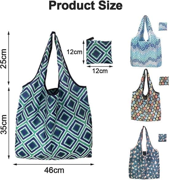 Sammenleggbare handleposer – sett med 4 – gjenbrukbare handleposer – stor sammenleggbar totebag – bærbar handlepose for daglig bruk
