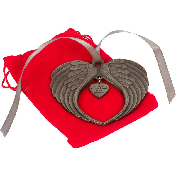 Ornament Angel Wings - A Piece of My Heart is in Heaven Ornament for Tree - Dubbelsidig minnesprydnad för förlust av älskade - Lyxigt siden