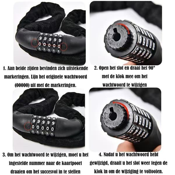 High Security Bicycle Lock with Numbers, Bicycle Chain Lock, Combination Lock with Hardened Steel Links (Black)