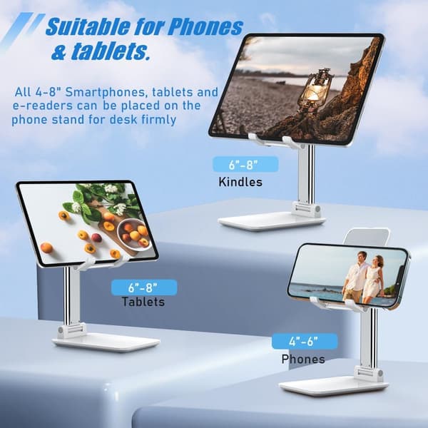Mobile Phone Stand, Angle and Height Adjustable Cell Phone Holder with Silicone Pad for Desk, Fully Foldable Mobile Phone