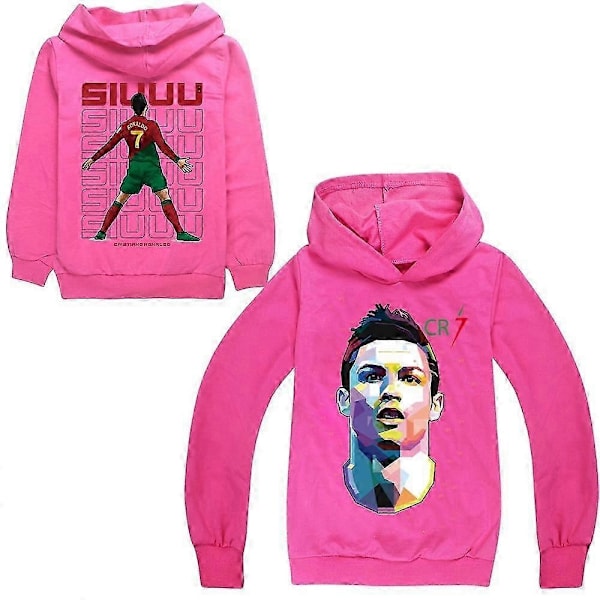 Cristiano Ronaldo Hoodie VM-tröja Nr 7 Julgåvor Fotbollsstjärna Hoodie Flickor Pojkar Huvtröja Pullover Toppar Barn Tonåringar - Perfekt Rose Rose Pink 9-10years