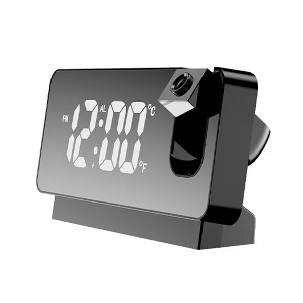 Projektionsväckarklocka för sovrum, digital väckarklocka, radiodimmer och USB-laddningsport, 180° roterande projektor, dubbel väckarklocka, snooze
