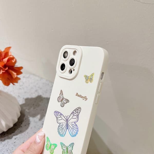 Etui til iPhone 12 Pro Max, søtt sommerfuglmønster, tynt mykt TPU-kameradeksel, damer jenter hvit
