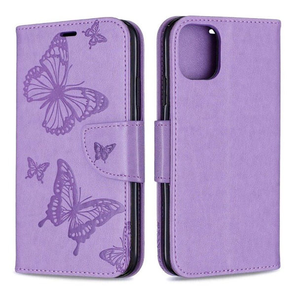 Butterfly läder iPhone 11 fodral - Lila Lila