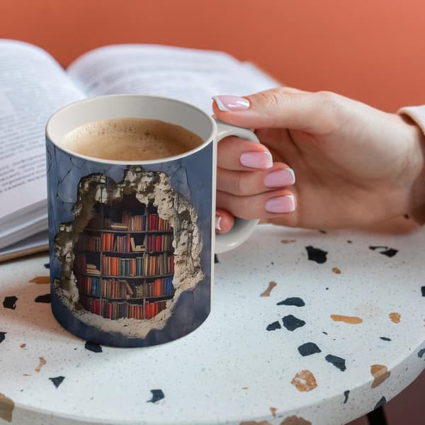 Library Shelf Shaped Mug Perfect for Book Lovers Unique Ceramic Cup Dishwasher and Microwave Safe 325 ml.