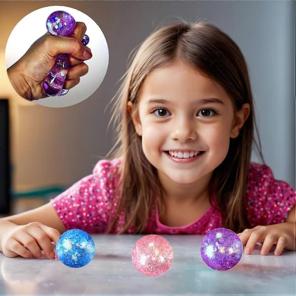 Fidgetlegetøj til børn 3-pak - Langsomt stigende glittergel stressbolde til voksne, maltsukker stressbolde sensoriske klemmebolde til angst R 3 st