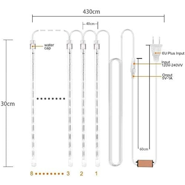 Ljusslinga, lila julgirlang Meteorregn utomhus IP44 juldekoration utomhus ljus träddusch Regnljus för hemträdgård jul (30cm 8Tube)
