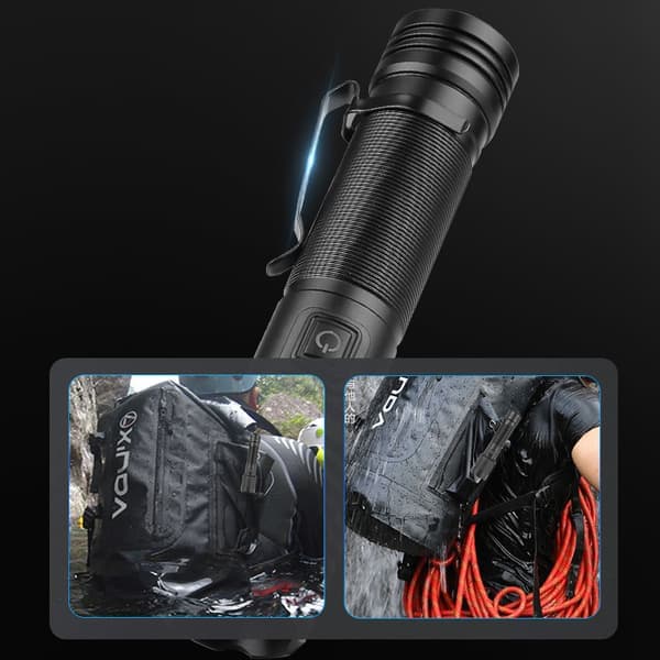 Rechargeable LED Flashlight USB Charged Battery Powered Portable Torch for Home Security IPX4 Water Resistant Bright Black