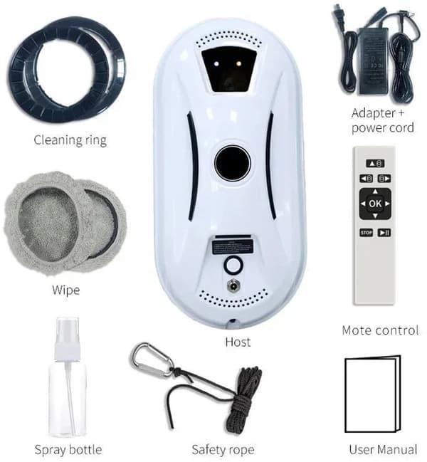 Window Cleaning Robot for Glass - Strong Suction Glass Cleaning Robot with Remote Control - Automatic Robotic Cleaner for Vertical Surfaces - White