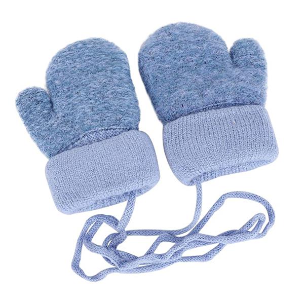 Toddler Baby Knit Mittens, Vinter Varma Fleece Fodrade Djur Full Finger Snow Ski Handskar med String blå