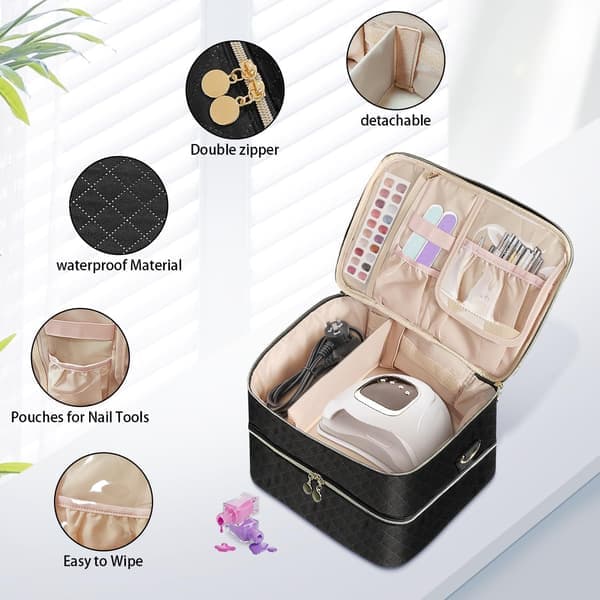Stor nagellacksförvaringsväska Dubbla lager sminktillbehör Nagelfodral Organizer 40 flaskor (15 ml)